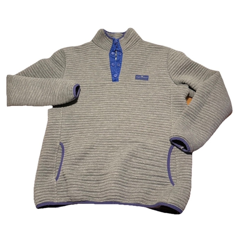 Simply Southern Women's 1/4 Snap Pullover Ribbed Medium Grey Soft Stretch